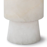 Hazel Alabaster Uplight Lamp: Lightly colored, translucent alabaster lamp with a cylindrical top and tapered base.