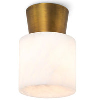 Hazel Natural Brass Alabaster Flush Mount light fixture with a cylindrical alabaster shade and brass base.
