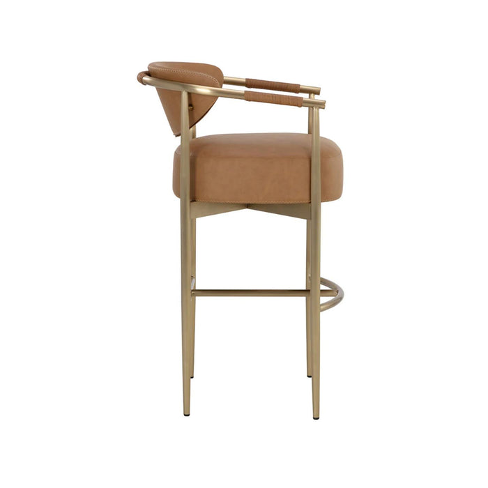 Heloise Cognac Leather & Gold Barstool - Stool Detail | Bone & Brass