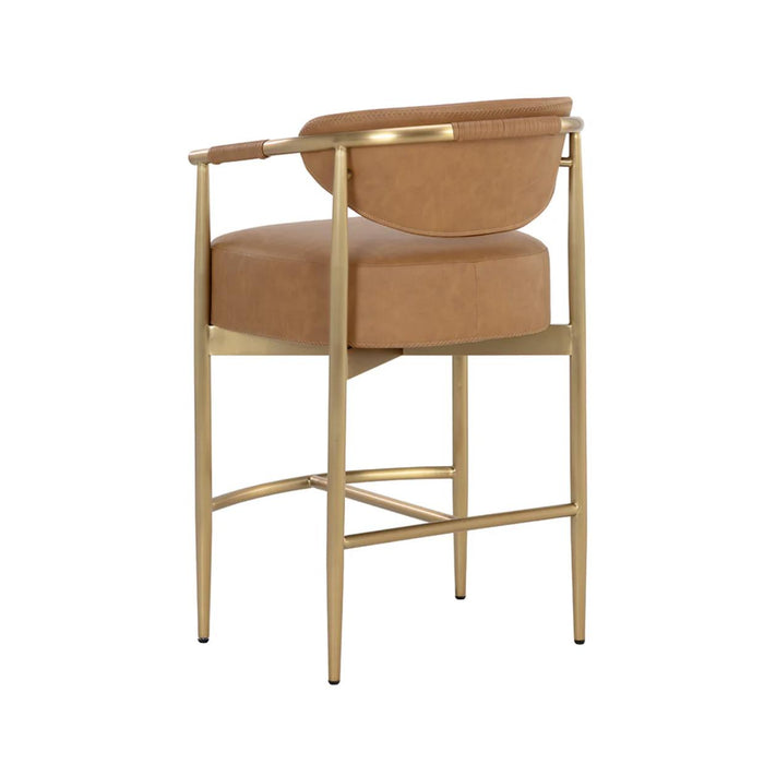 Heloise Cognac Leather & Gold Counter Stool - Stool Detail | Bone & Brass