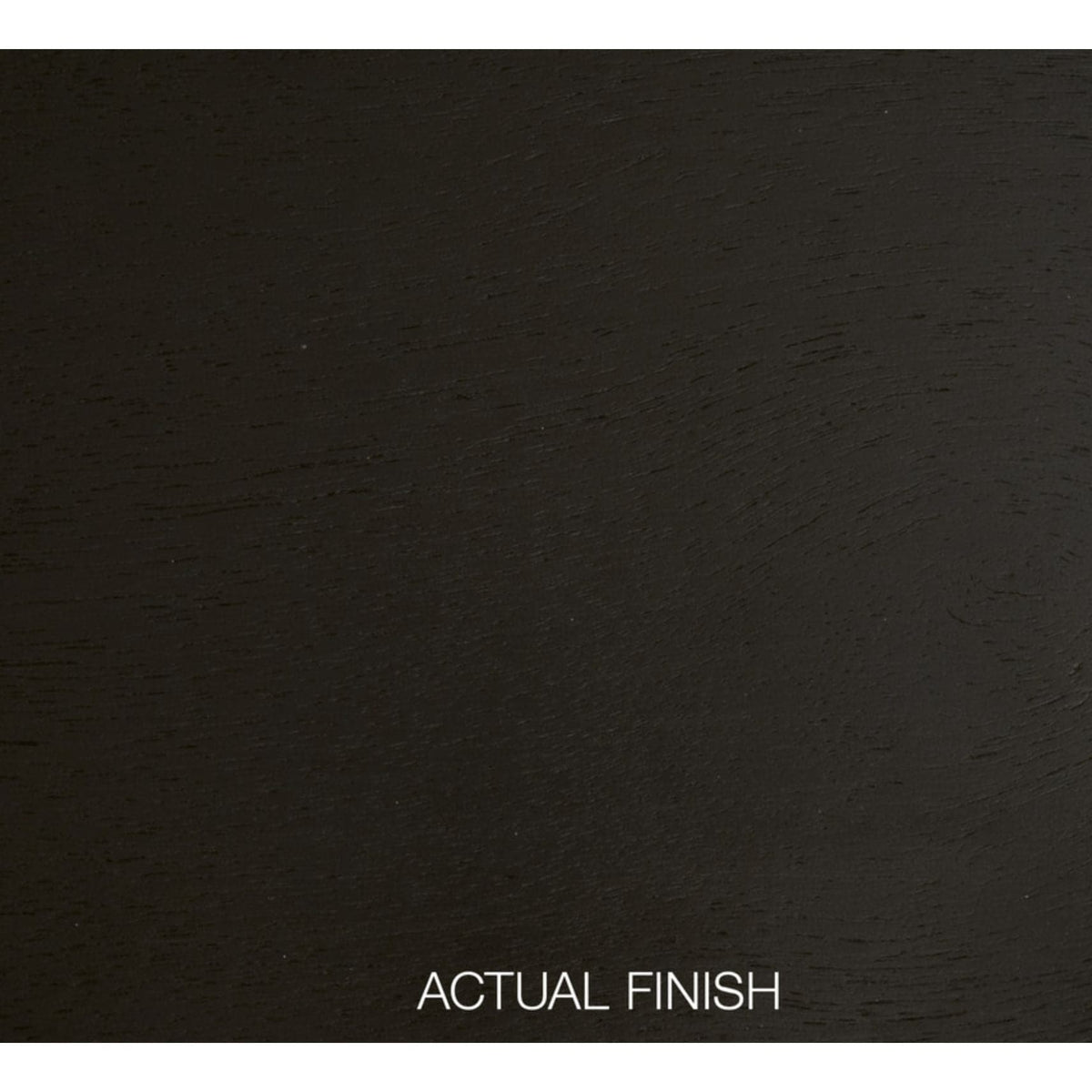 Close-up of the Hiland console table's brushed black acacia wood finish.