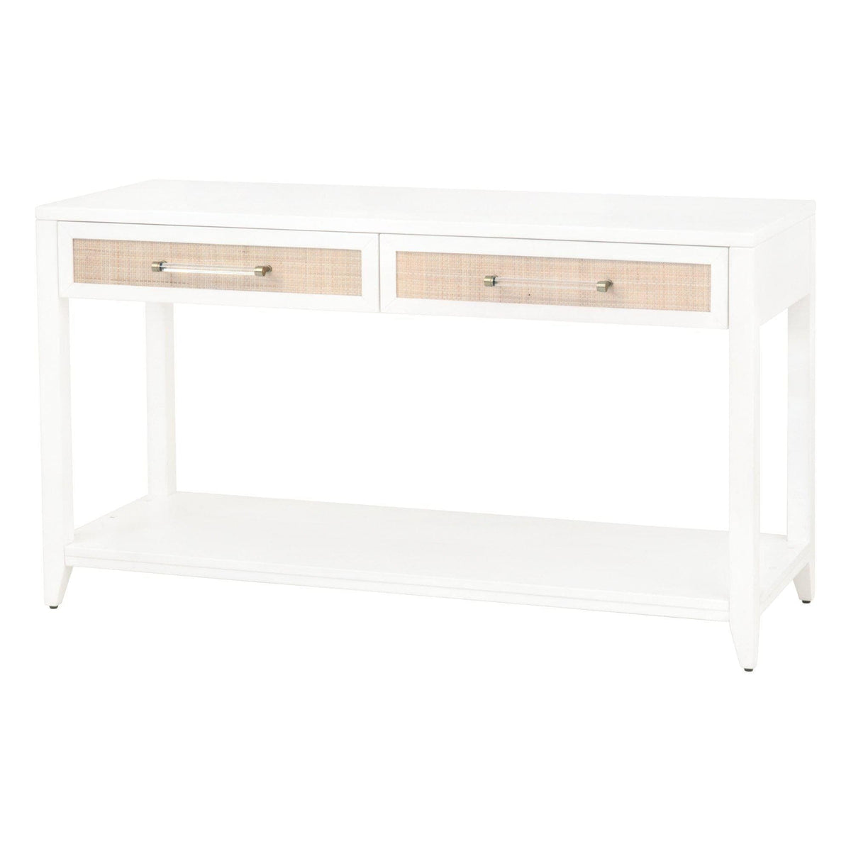 Hiland Rattan White Console Table - Table Side View | Bone & Brass