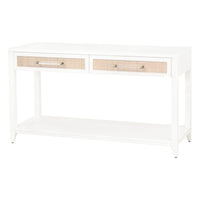 Hiland Rattan White Console Table - Table Side View | Bone & Brass