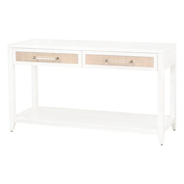 Hiland Rattan White Console Table - Table Side View | Bone & Brass