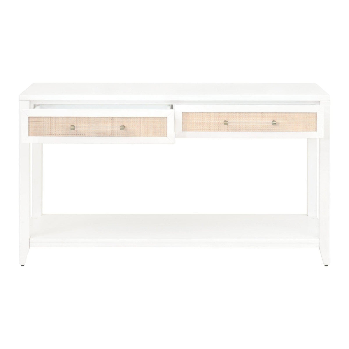 Hiland Rattan White Console Table - Table Top View | Bone & Brass
