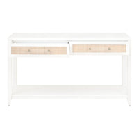 Hiland Rattan White Console Table - Table Top View | Bone & Brass