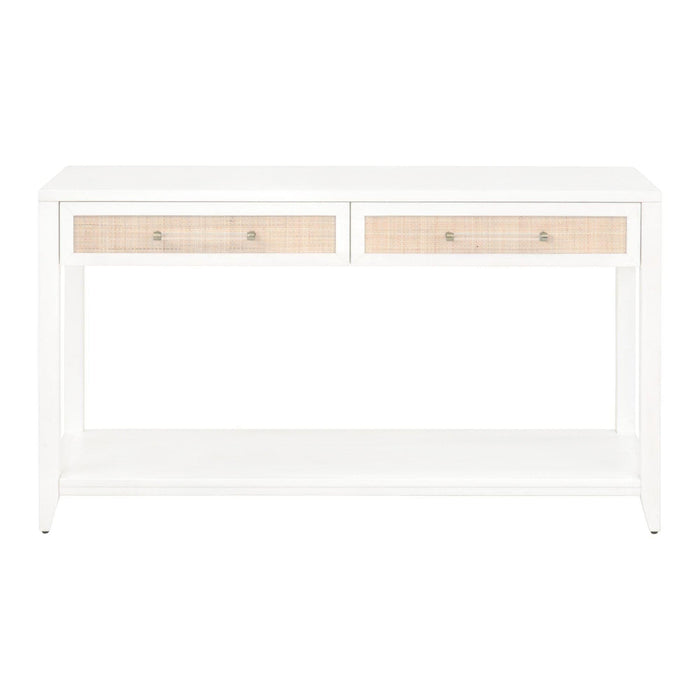 Hiland Rattan White Console Table | Bone & Brass
