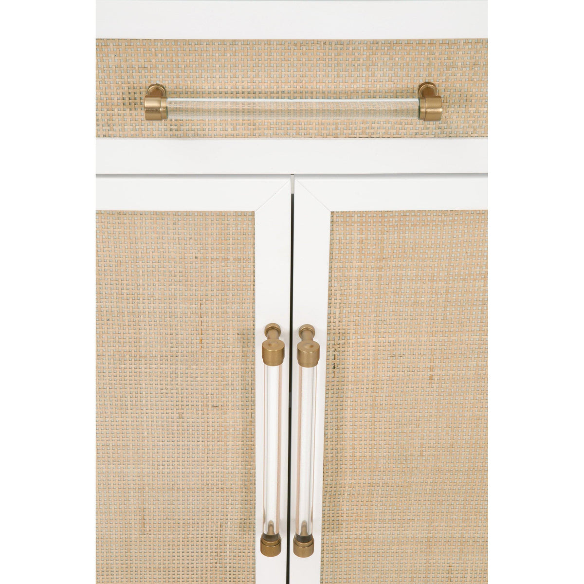 Hiland Rattan & White Media Chest - Nightstand Drawer Detail | Bone & Brass