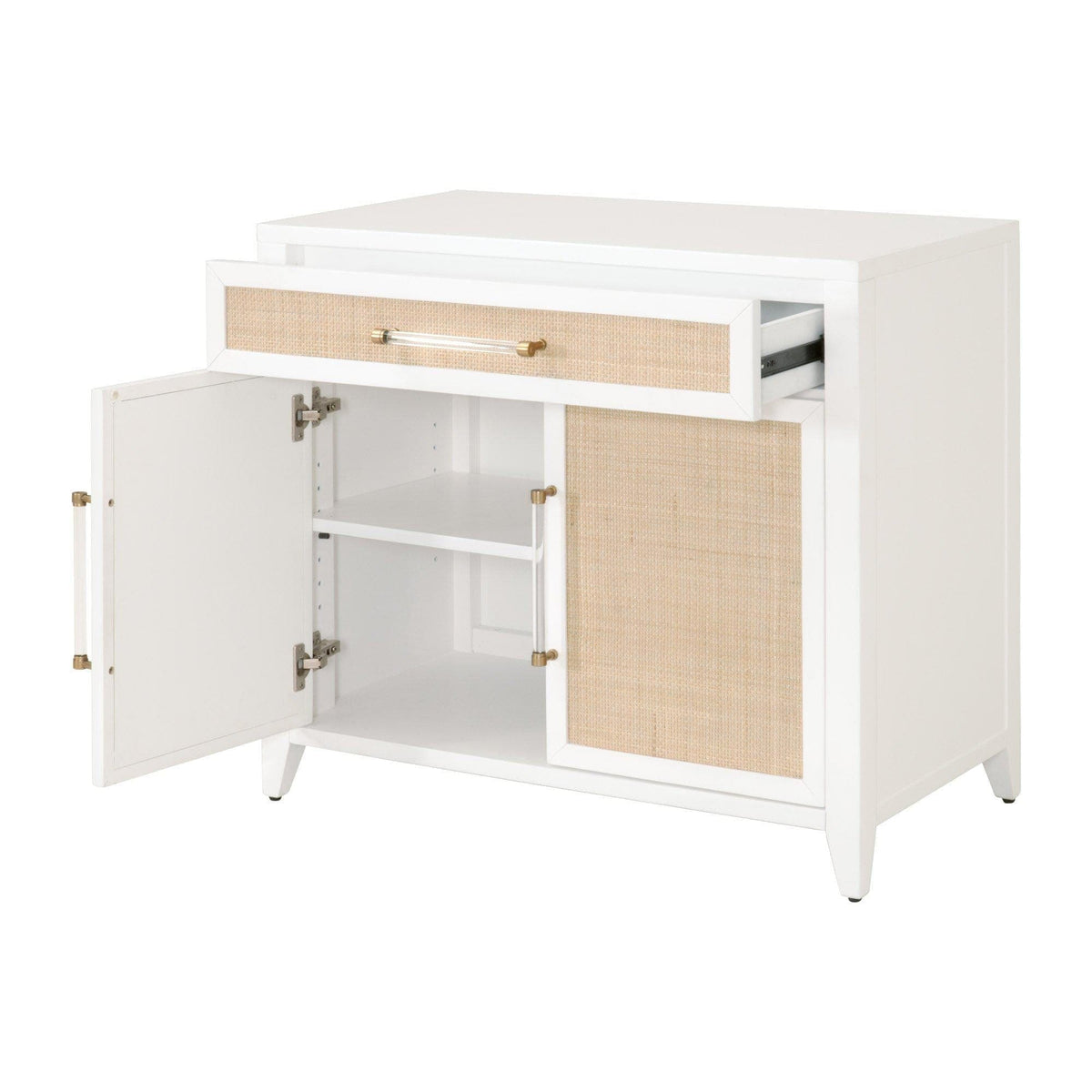 Hiland Rattan & White Media Chest - Nightstand Top View | Bone & Brass