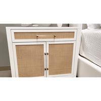 Hiland Rattan & White Media Chest - Nightstand Side View | Bone & Brass