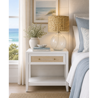 Hiland Rattan & White Nightstand - Nightstand Side View | Bone & Brass