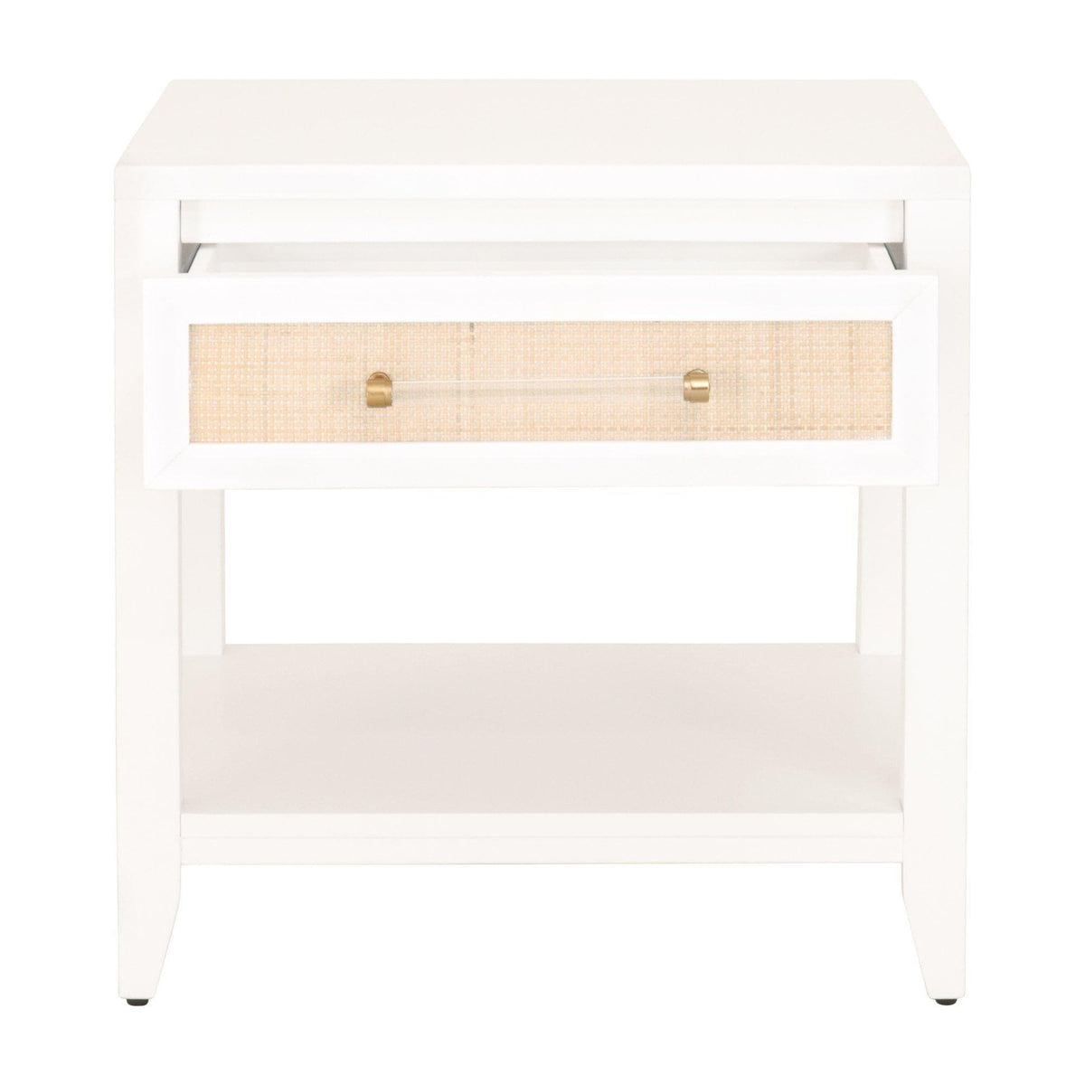 Hiland Rattan & White Nightstand - Nightstand Drawer Detail | Bone & Brass