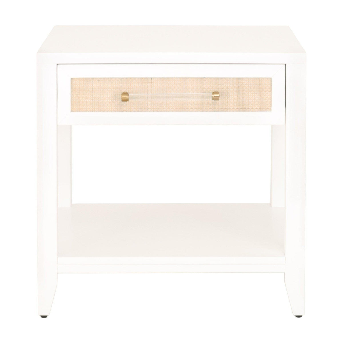 Hiland Rattan & White Nightstand | Bone & Brass
