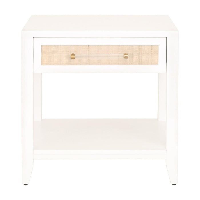 Hiland Rattan & White Nightstand | Bone & Brass