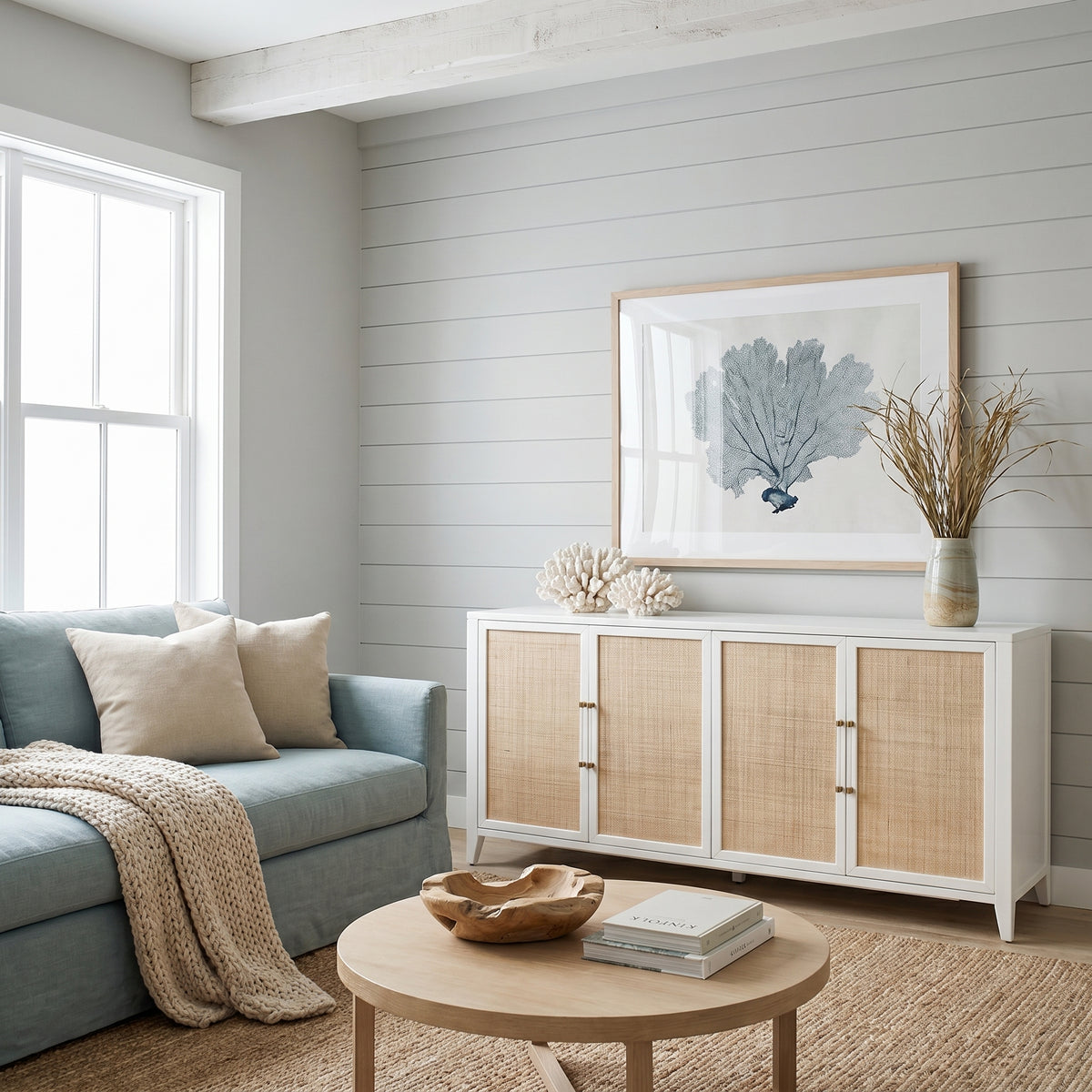 Hiland Rattan White Media Sideboard - Sideboard Side View | Bone & Brass