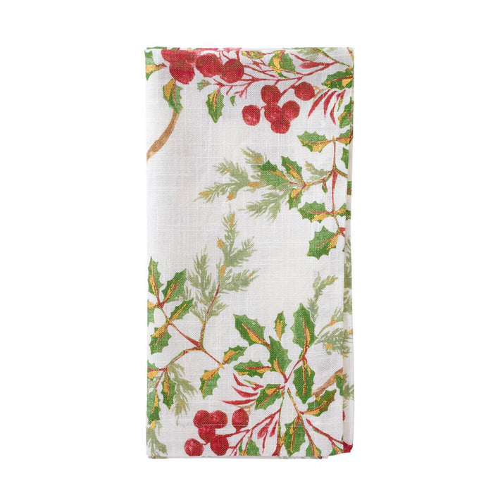 Holly Berry Metallic Gold Napkins, Set 4 | Bone & Brass