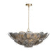 Holly Disc Chandelier with clear smoke glass discs, natural brass chain, and dotted finials.