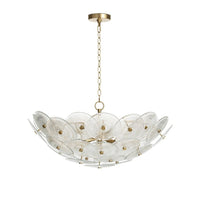 Holly Disc Chandelier with clear smoke glass discs, natural brass chain, and dotted brass finials.