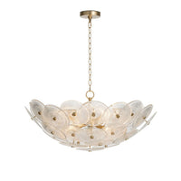 Holly Disc Chandelier with clear smoke glass discs, natural brass chain, and dotted finials.