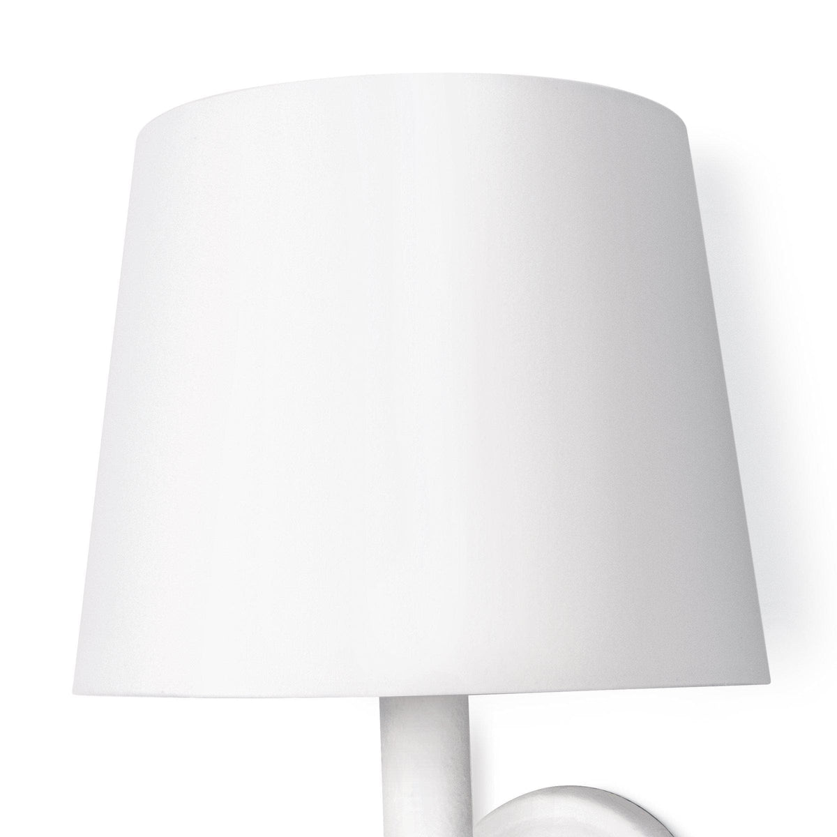 Hope Sculptural Wall Sconce with a matte white finish and a white linen shade.
