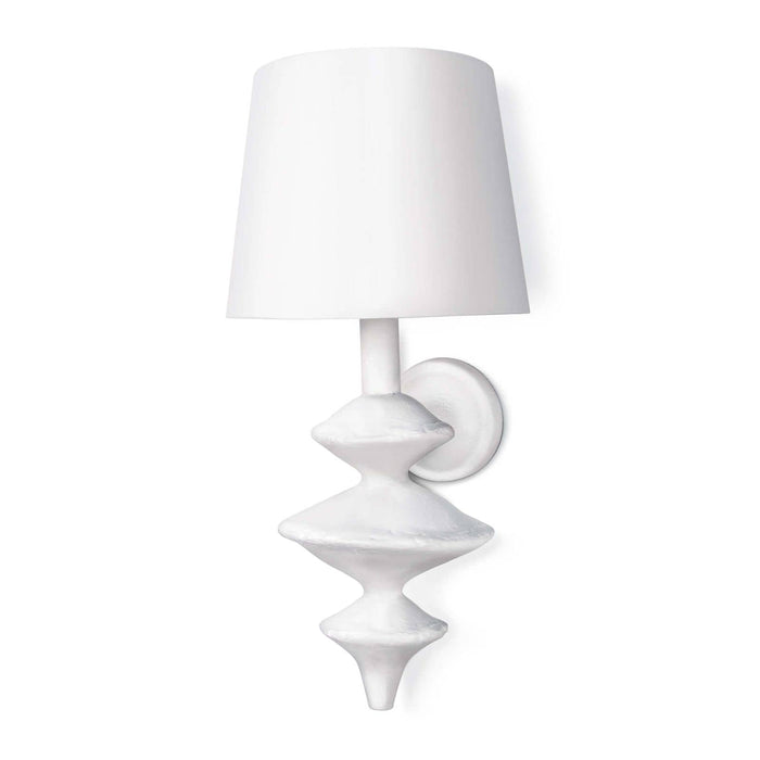 Hope Sculptural Wall Sconce, 21" tall, with a matte white finish and linen shade.
