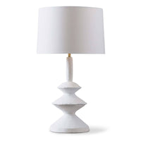 Matte white Hope Table Lamp with a unique, sculpted base and a white linen shade.