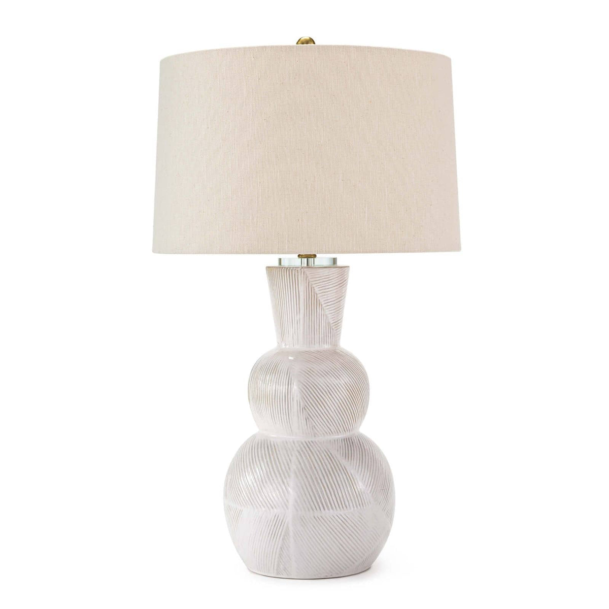 Hugo 31" ceramic table lamp with a textured white earthenware base and a natural linen shade.