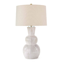 Hugo 31" ceramic table lamp with a textured white earthenware base and a natural linen shade.
