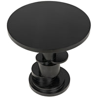 Hugo round side table in hand-rubbed black with a stacked, concentric disc base.