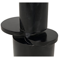 Hugo side table with a stacked, concentric disc base in hand-rubbed black.