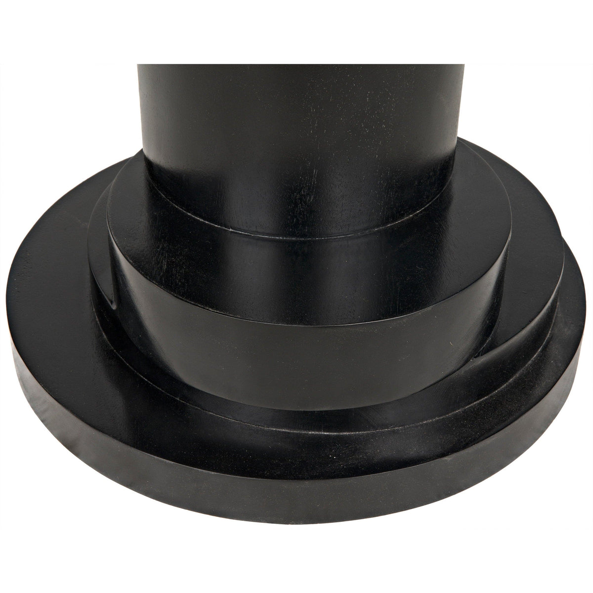 Hugo Side Table base, hand-rubbed black, with stacked concentric discs, modern sculptural design.