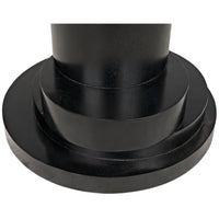 Hugo Side Table base, hand-rubbed black, with stacked concentric discs, modern sculptural design.
