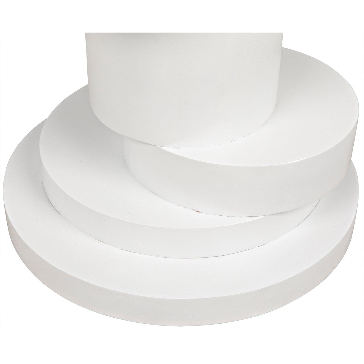 White Hugo side table base with a unique stacked round mahogany design.
