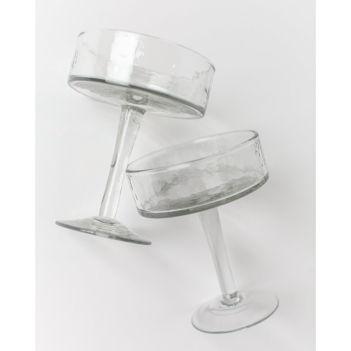 Handblown Hammered Coupe Cocktail Glass Pair