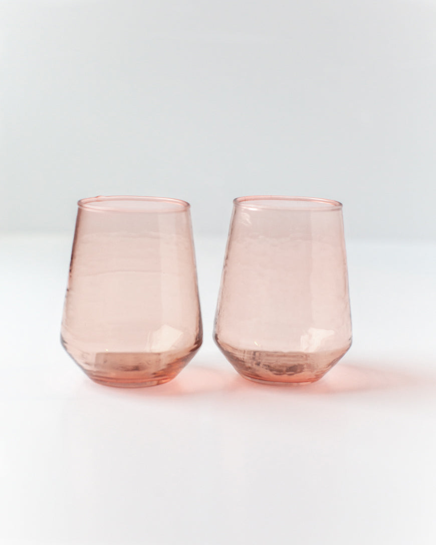 Pair of Hammered Glass Stemless Tumblers