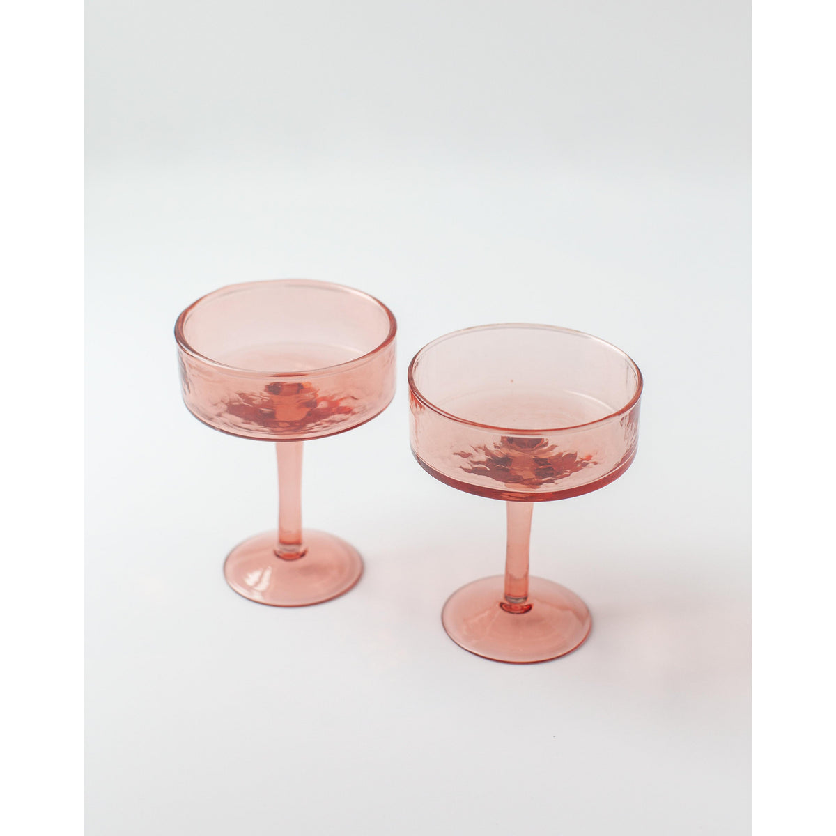 Handblown Hammered Coupe Cocktail Glass Pair