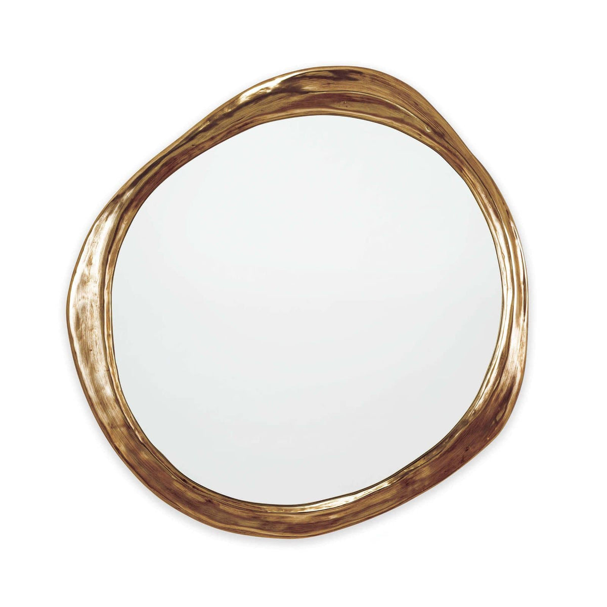 Ibiza Mirror with an organic, undulating antique gold frame, 31.5" H x 30.25" W.
