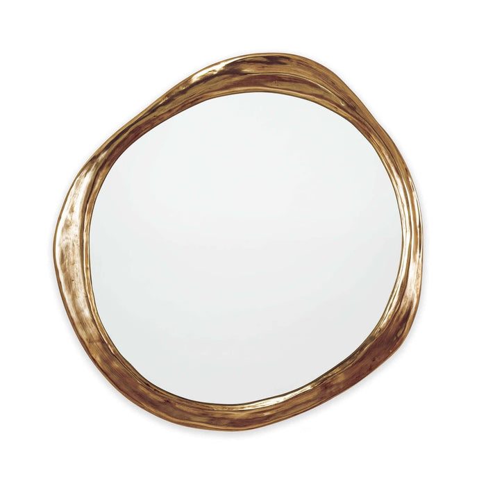 Ibiza Mirror with an organic, undulating antique gold frame, 31.5" H x 30.25" W.