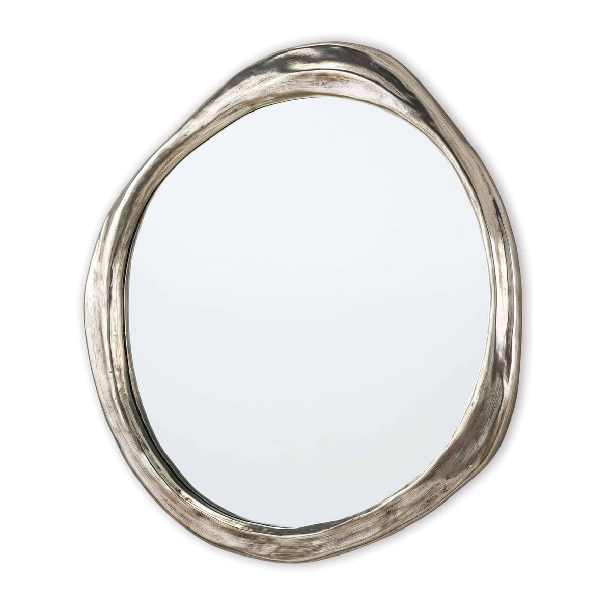 Ibiza Mirror: Organic, undulating antique silver frame with a warm ambered glow.