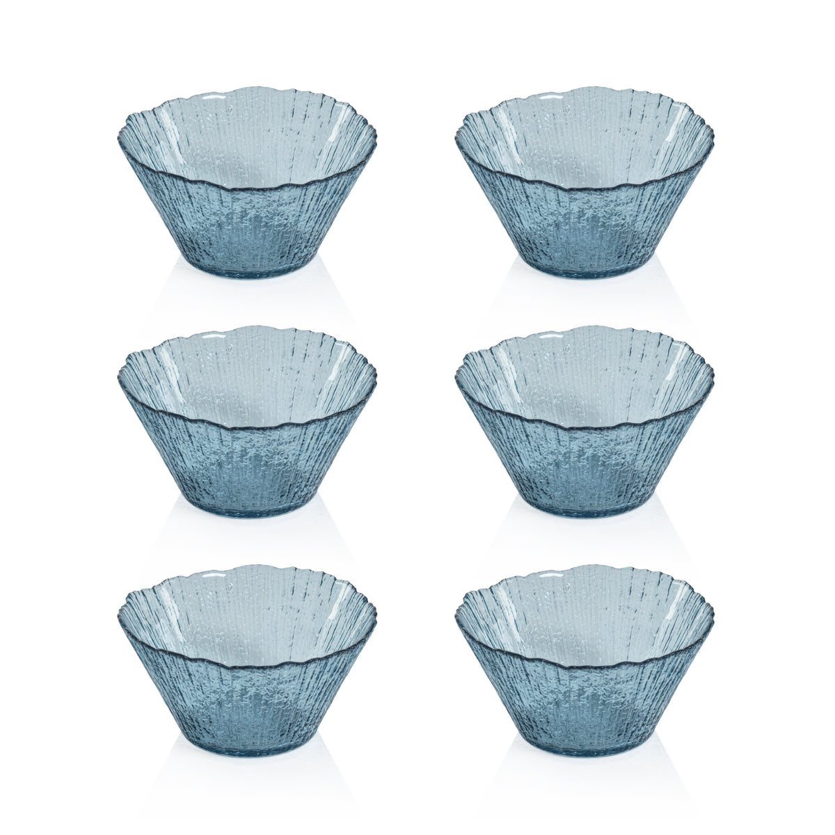 Icy Sapphire Blue Glass Bowls, Set 6 - Bowl Top View | Bone & Brass