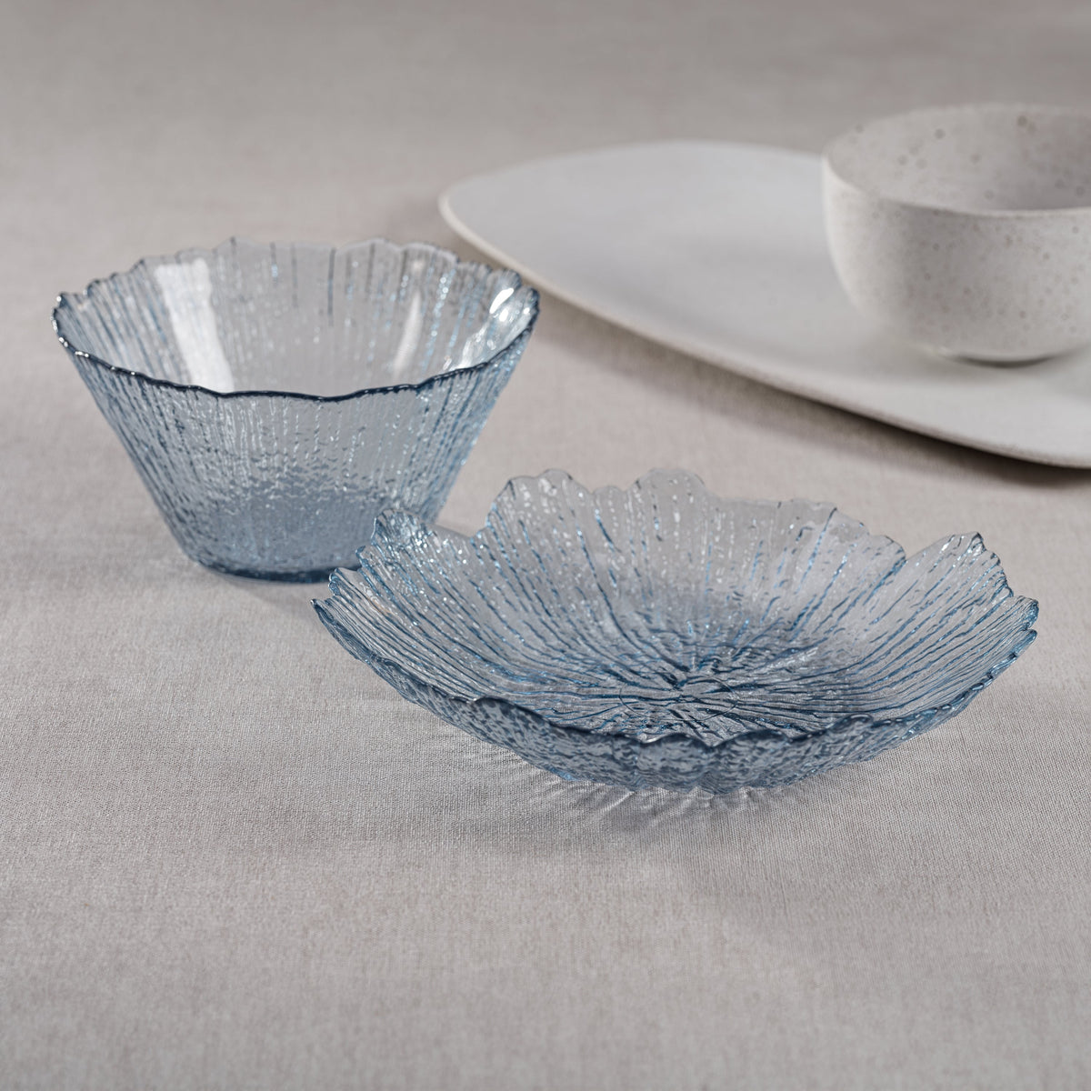 Icy Sapphire Blue Glass Bowls, Set 6 - Bowl Top View | Bone & Brass