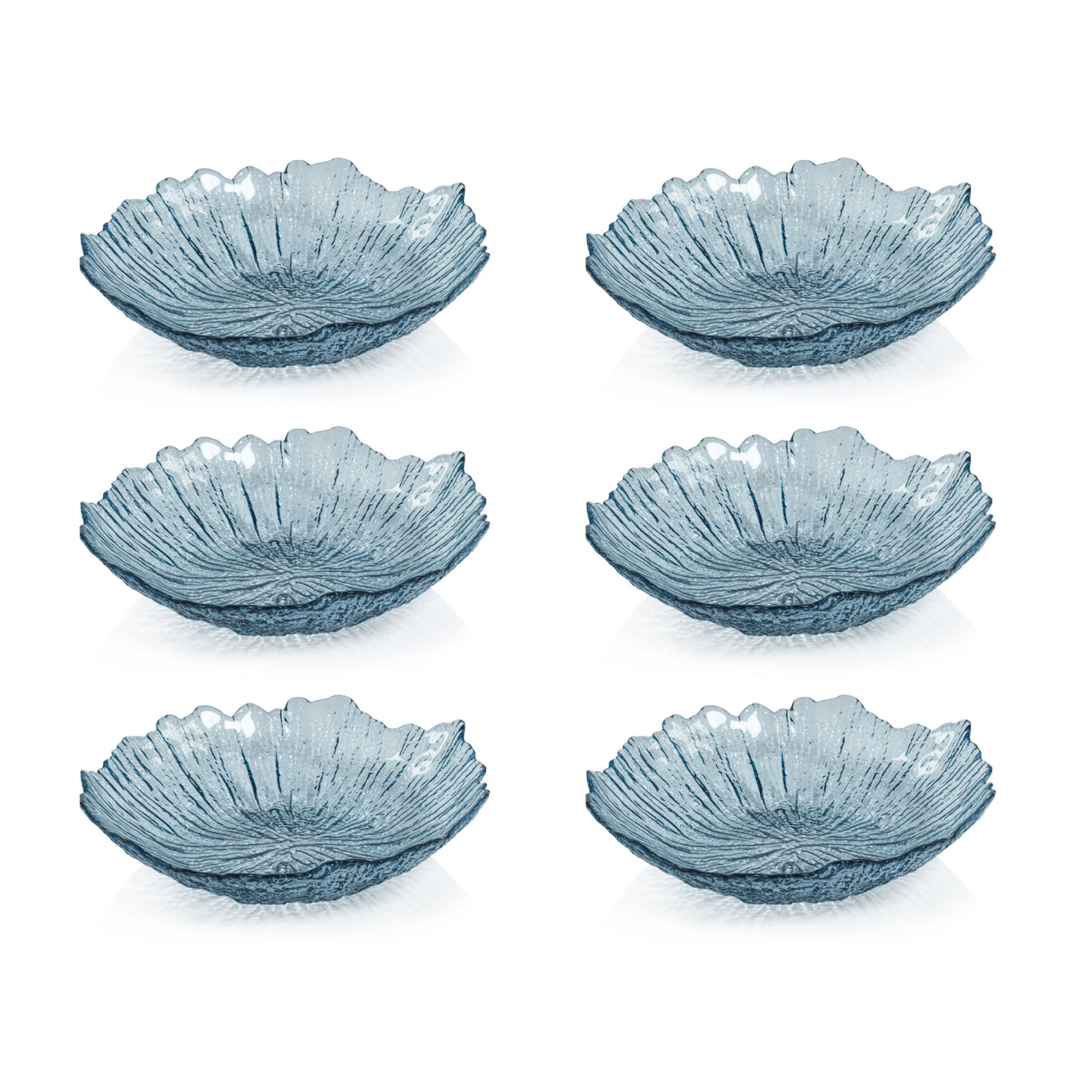 Icy Sapphire Blue Glass Bowls, Set 6 - Bowl Side View | Bone & Brass