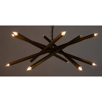 Ikram Small Chandelier with antique brass finish metal tubes and exposed bulbs.