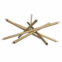 Ikram Small Chandelier with antique brass metal finish and scattered tubular arms holding exposed bulbs.