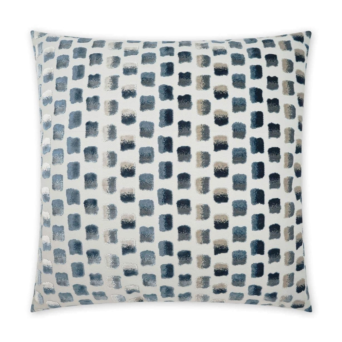Impasto Blue Multi Throw Pillow, a square decorative pillow with textured blue, grey, and beige embroidered squares.