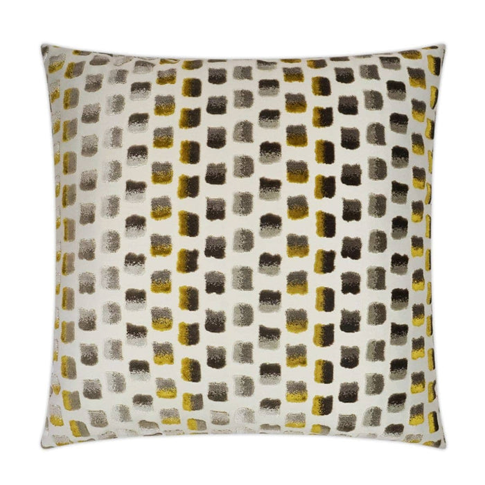 Impasto Mustard Multi Throw Pillow, 24x24, with textured mustard, gray, and brown square pattern on white.