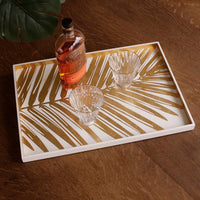 Indochine Large Lacquered Palm Tray White & Gold - Tray Top View | Bone & Brass