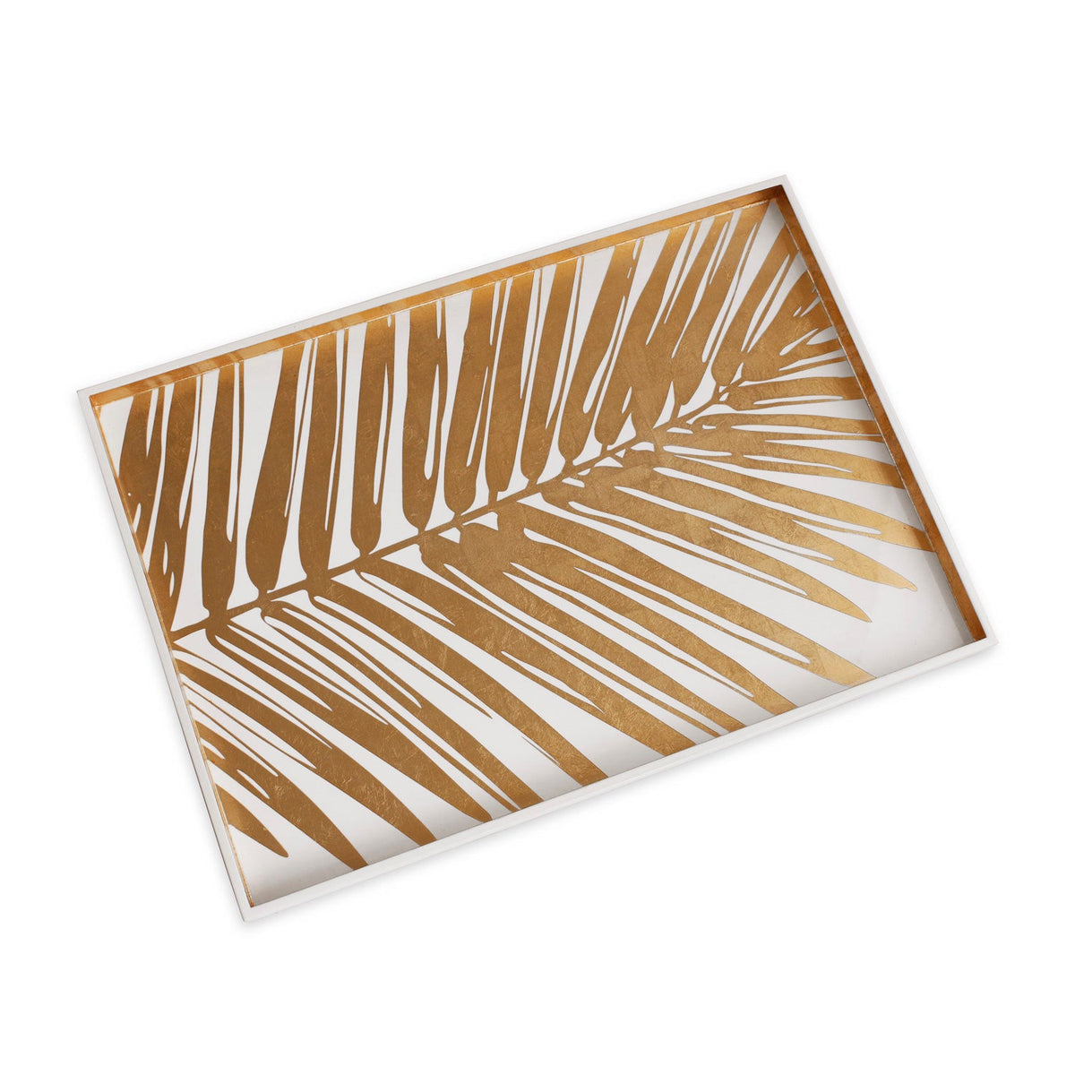 Indochine Large Lacquered Palm Tray White & Gold | Bone & Brass
