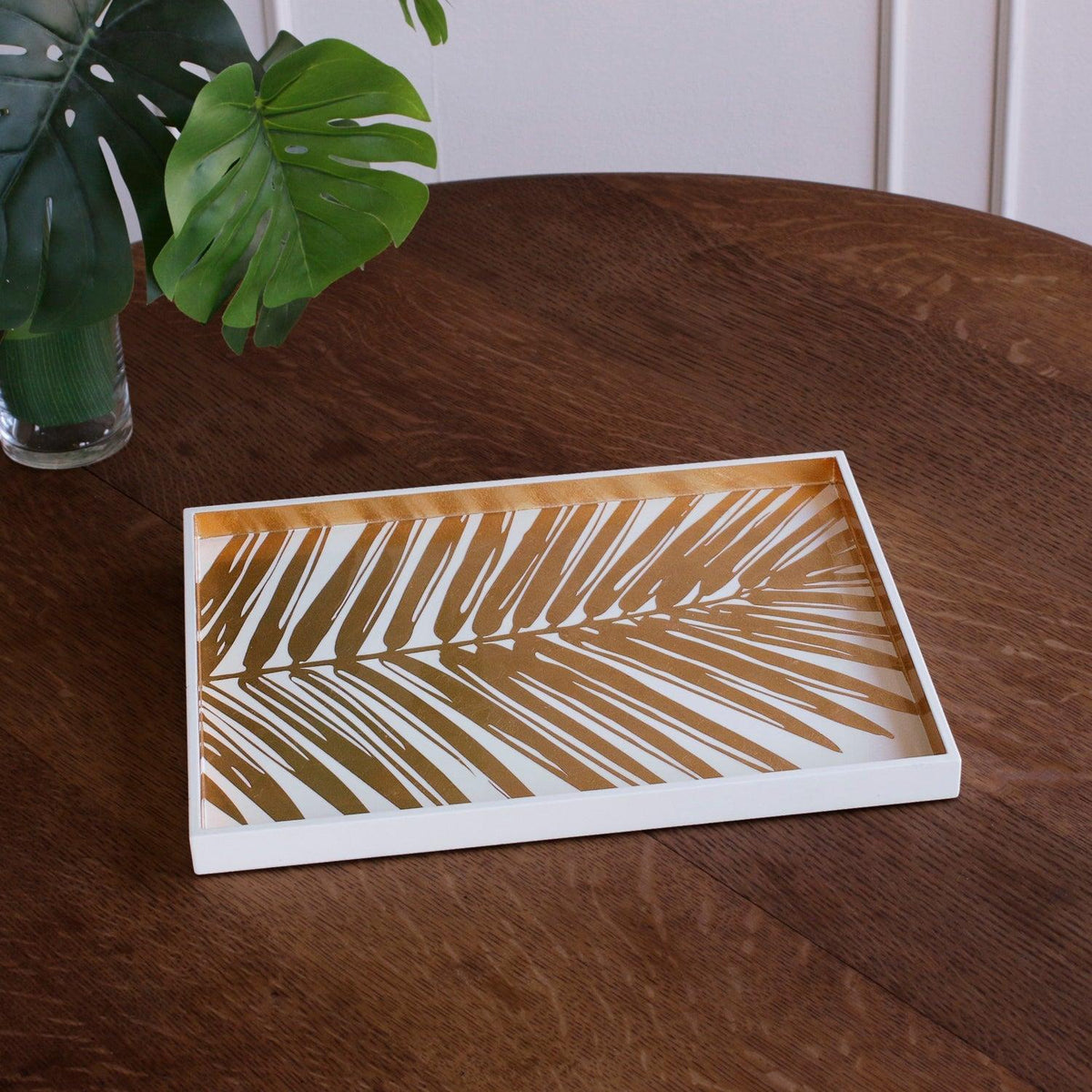 Indochine Small Lacquered Palm Tray White Gold - Tray Top View | Bone & Brass