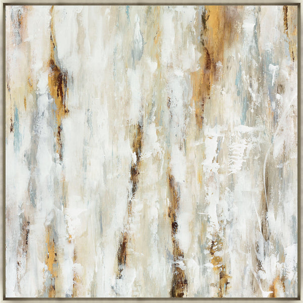 Abstract Inner wood Giclee Painting with natural warmth, organic texture, and brush strokes in white, brown, and gold.